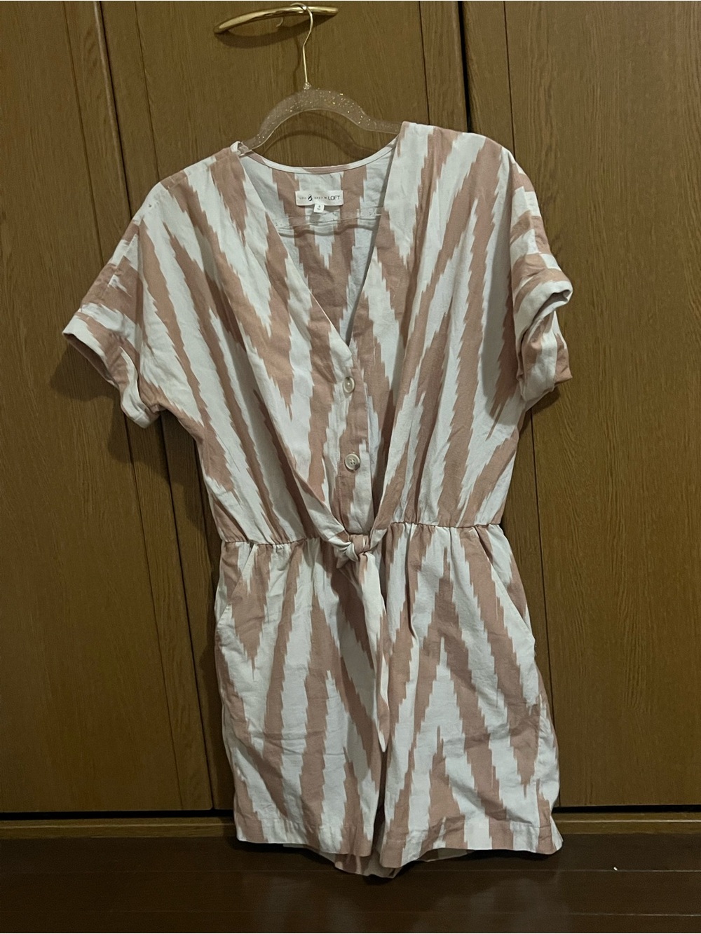 Lou & Grey Tan Stripe Tie-Waist Romper Size S
